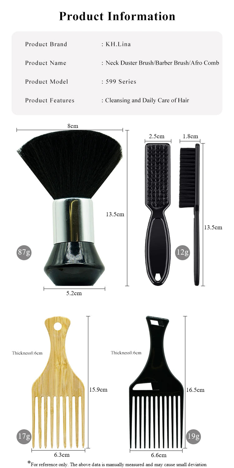 A set of black duster and barber brushes for cleaning and daily care of hair.