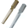 A pair of professional neck and facial hair duster brushes, one gold-toned and one gray.
