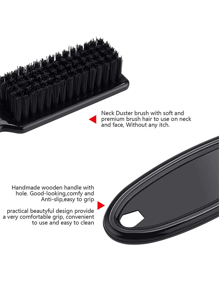 Black duster brush with soft hair for the neck and face, featuring a handmade wooden handle.