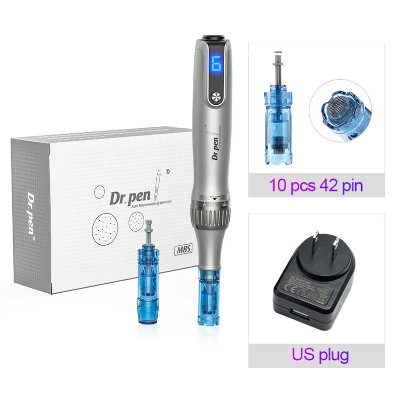 Dr. pen professional wireless microneedling pen device and accessories including a US plug