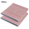 A stack of 100 dual-grit nail files with a pink and silver striped surface.