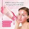 Eine Frau trägt eine rosa PDRN-Koffein-Overnight-Maske auf dem Gesicht zur Hautpflege.