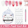 A kit of 4 in 1 clear nail gel products including various shapes and glitter for nail art