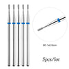A set of five diamond nail drill bits with a blue band, shown next to a magnified view and size specification.