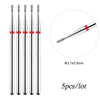A set of five diamond nail drill bits, measuring 3.1x0.8mm, shown with a magnified view.