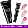 A kit containing rhinestone glue and 3D gel for nail art and charms.