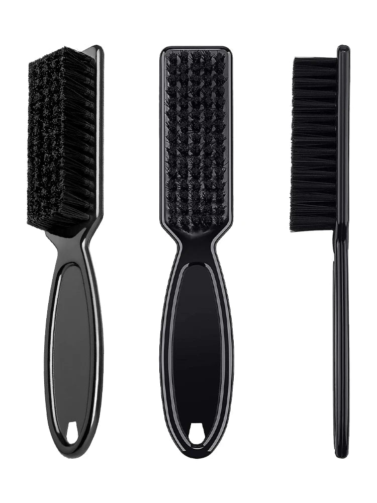 A set of three black professional duster brushes for neck and facial hair