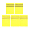 A set of five yellow exfoliating body mitts, each featuring horizontal red stripes.