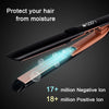 Plancha de cabello negra y oro rosa que emite iones negativos y positivos para protección de humedad.