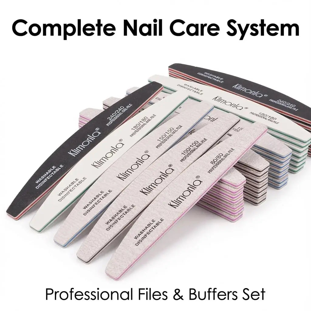 A set of professional nail files and buffers in various grits for manicure and pedicure