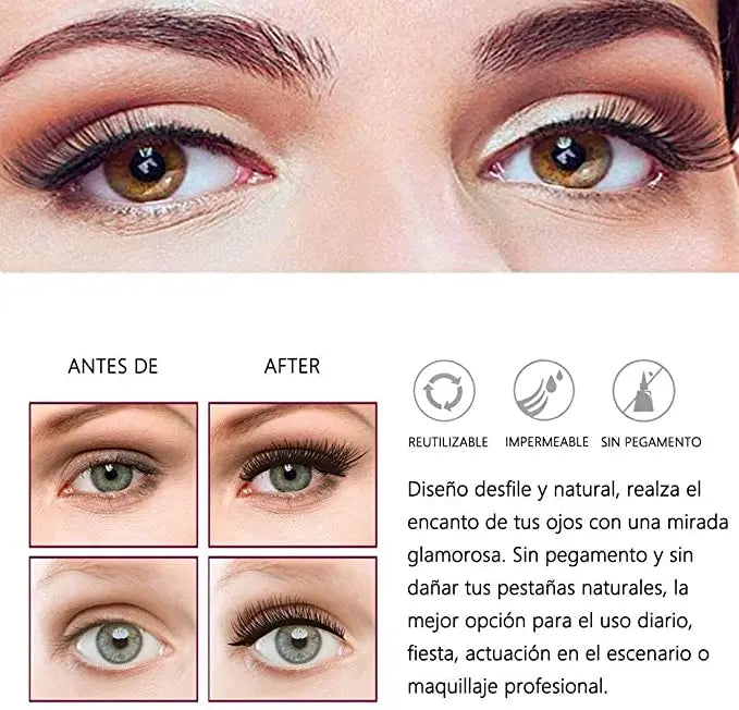 Before and after comparison showing the natural look of magnetic false eyelashes