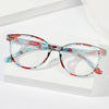 Par de elegantes gafas de lectura florales anti-luz azul con detalles rosa y turquesa