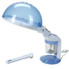 A light blue 2-in-1 facial and hair steamer device with a dome head and a handheld wand.