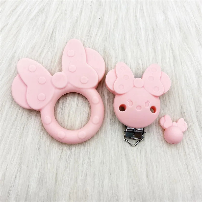 Perles en silicone roses en forme de visage de lapin pour le soin buccal du bébé