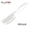 A white professional multi-function hair styling comb with fine teeth and a handle.