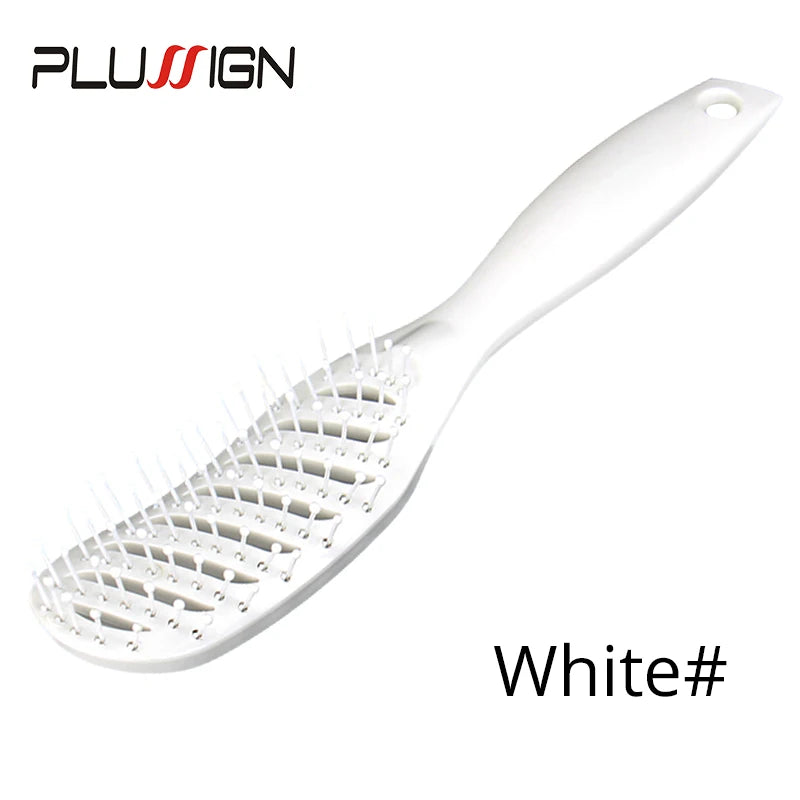 A white professional multi-function hair styling comb with fine teeth and a handle.