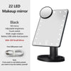A black LED makeup mirror with a round mirror, adjustable brightness, and multi-angle rotation.