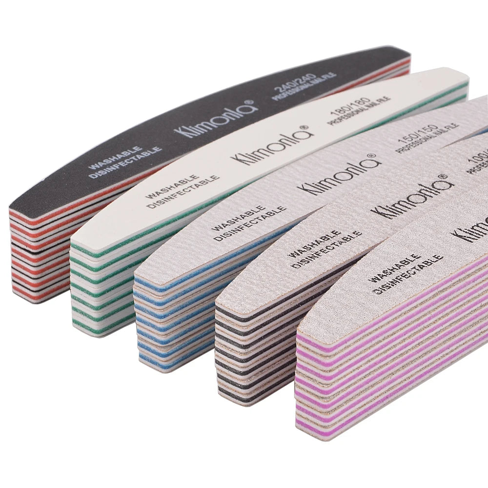 A set of professional nail files with multiple grits and colors for manicure and pedicure.