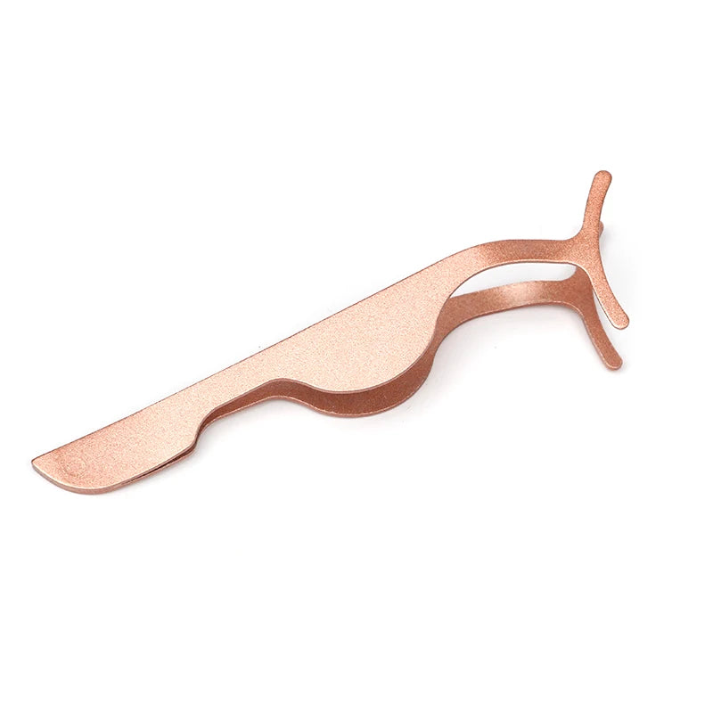 A pair of rose gold stainless steel eyelash tweezers for false lashes.