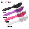 A set of four hair styling combs in black, purple, pink, and white.