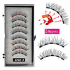 A set of five magnetic false eyelashes displayed in a clear case with an illustration showing the application method.