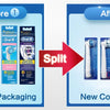 Before and after comparison showing the split packaging of Oral-B Precision Clean electric toothbrushes