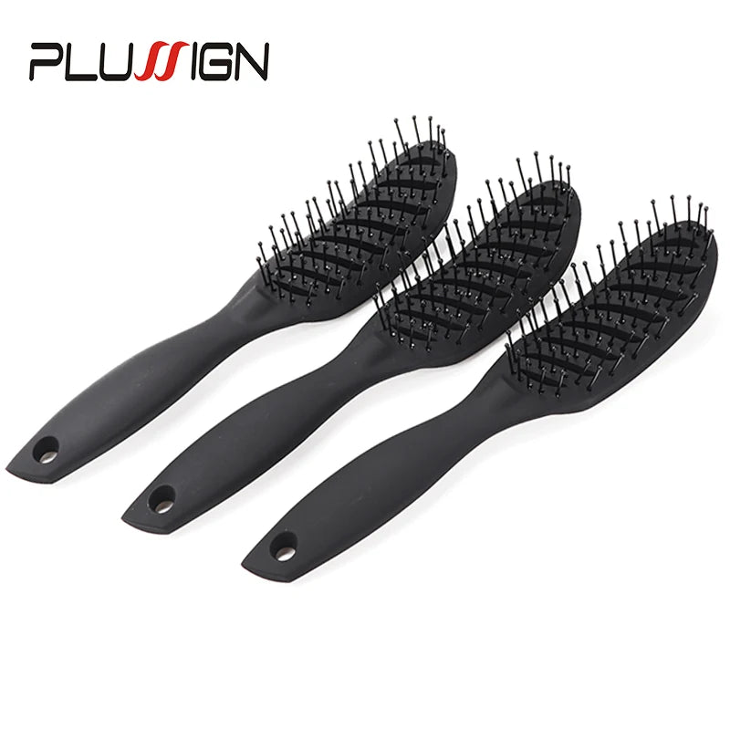 A set of three black professional multi-function hair styling combs with fine teeth.