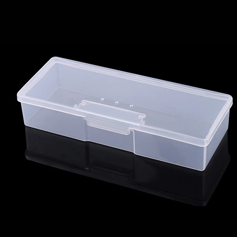 Caja de almacenamiento de uñas de plástico transparente con pincel y buffer