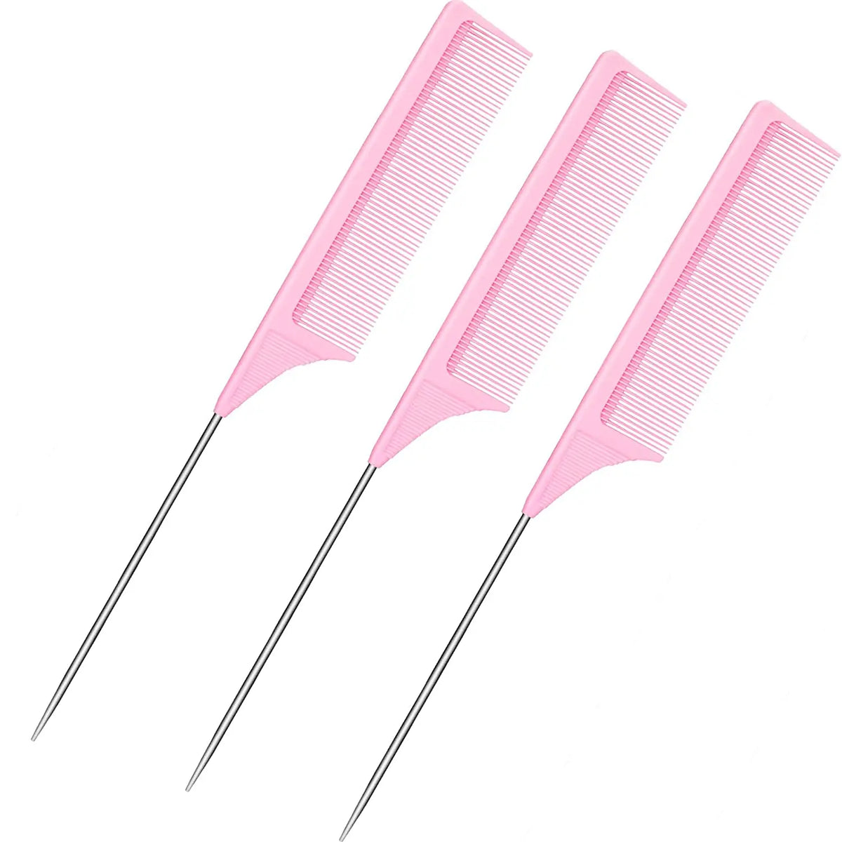 Ein Set aus drei rosa professionellen Schwanzhaarkämme.