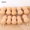 20 pieces of peach-colored makeup sponge puffs arranged on a sheer fabric background.