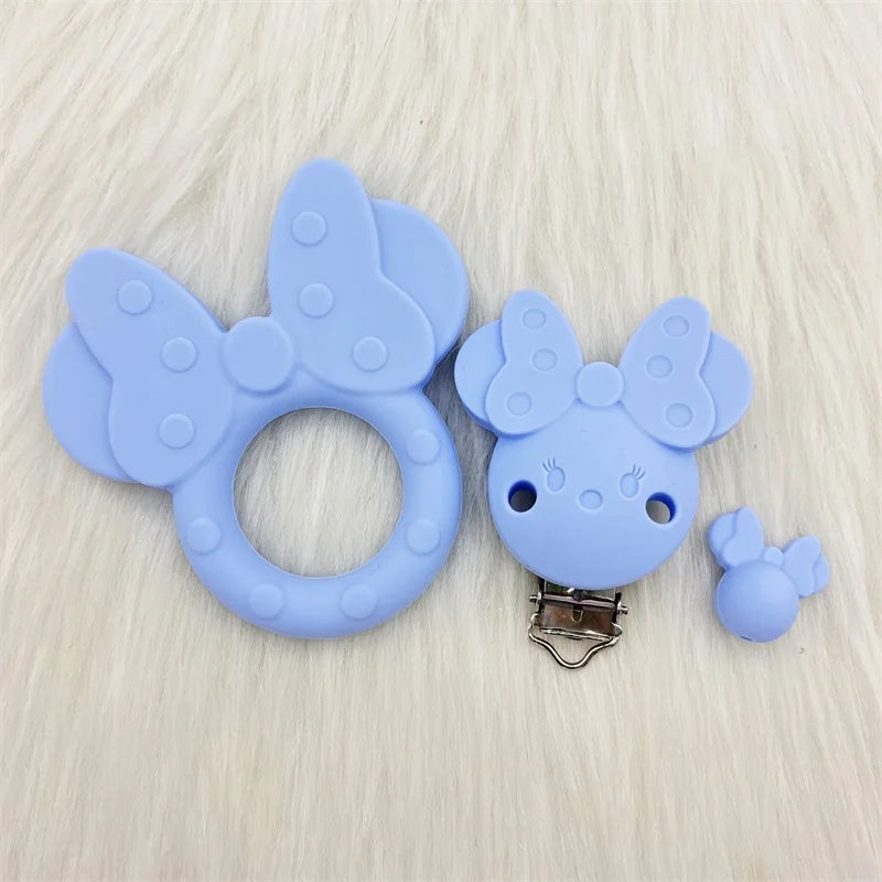 Perles de tétons en silicone bleu clair en forme de visage de lapin pour soins buccaux de bébé