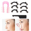 A set of pink and black ergonomic clips used for nose lifting and shaping, shown with close-up application.