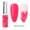 Botella de esmalte de uñas Venalisa Liner Gel color rojo neón junto a dos uñas bien cuidadas que muestran el color.