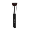A silver flat top kabuki foundation brush with a dark handle and brown bristles.