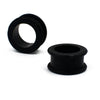 Black silicone ear tunnel plugs with a threaded base.