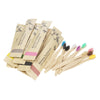 A pack of ten bamboo toothbrushes with soft bristles in various colors and natural wood handles.