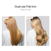 A pair of dual-use flat iron styling hair straight and curl on blonde hair.