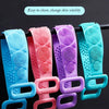 A display of various color silicone bath towels used for cleaning and skin vitality.