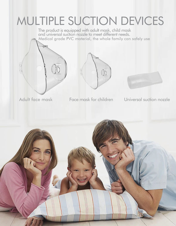 A set of multiple suction devices including an adult face mask, a child face mask, and a universal suction nozzle.