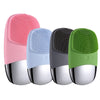 A set of four sonic facial cleansing brushes in pink, light blue, gray, and green.