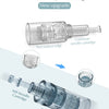 A glass needle cartridge for microneedling, showing a smooth arc edge and a float surface edge.
