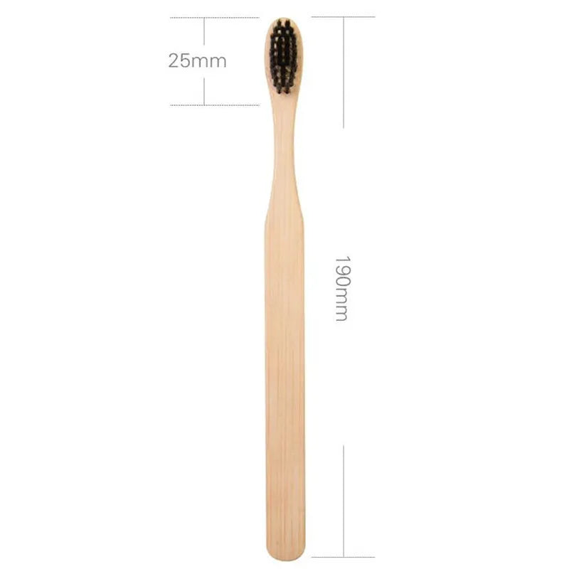 A natural bamboo toothbrush with bristles, shown against a white background.