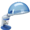 A blue facial and hair steamer device with a dome-shaped head and a base.