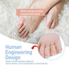 Transparent silicone gel toe separators shown on a foot, designed to reduce friction between toes and protect curled pinky to