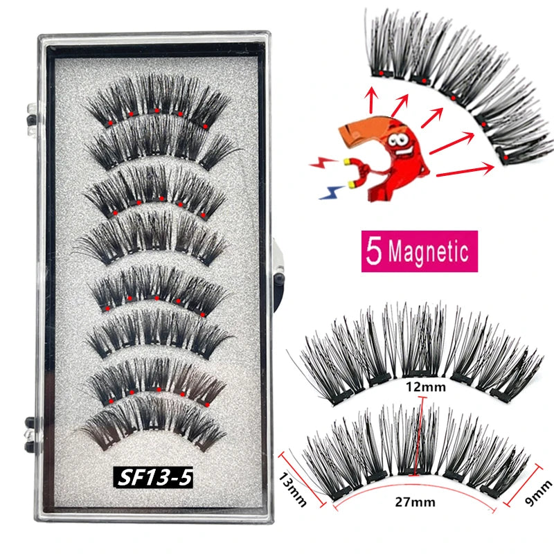 A set of 5 magnetic false eyelashes with various lengths shown in a display case.