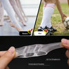 Transparent silicone gel toe straighteners shown on a foot, demonstrating comfort and flexibility.