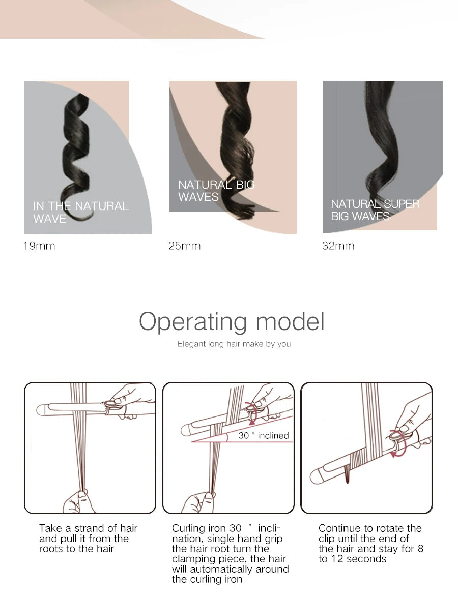 Demonstration of the operating model for an elegant long hair make using a professional electric hair curler.