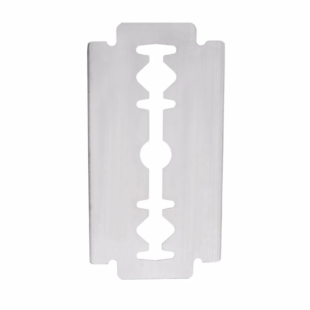 A white double edge titanium safety razor set with a distinctive handle design.