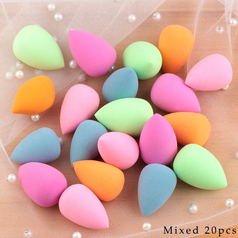 Mixed 20 pieces of colorful makeup sponge puffs in various shades including pink, green, orange, and blue.