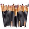 A collection of 20 professional makeup brushes in various sizes and shades.